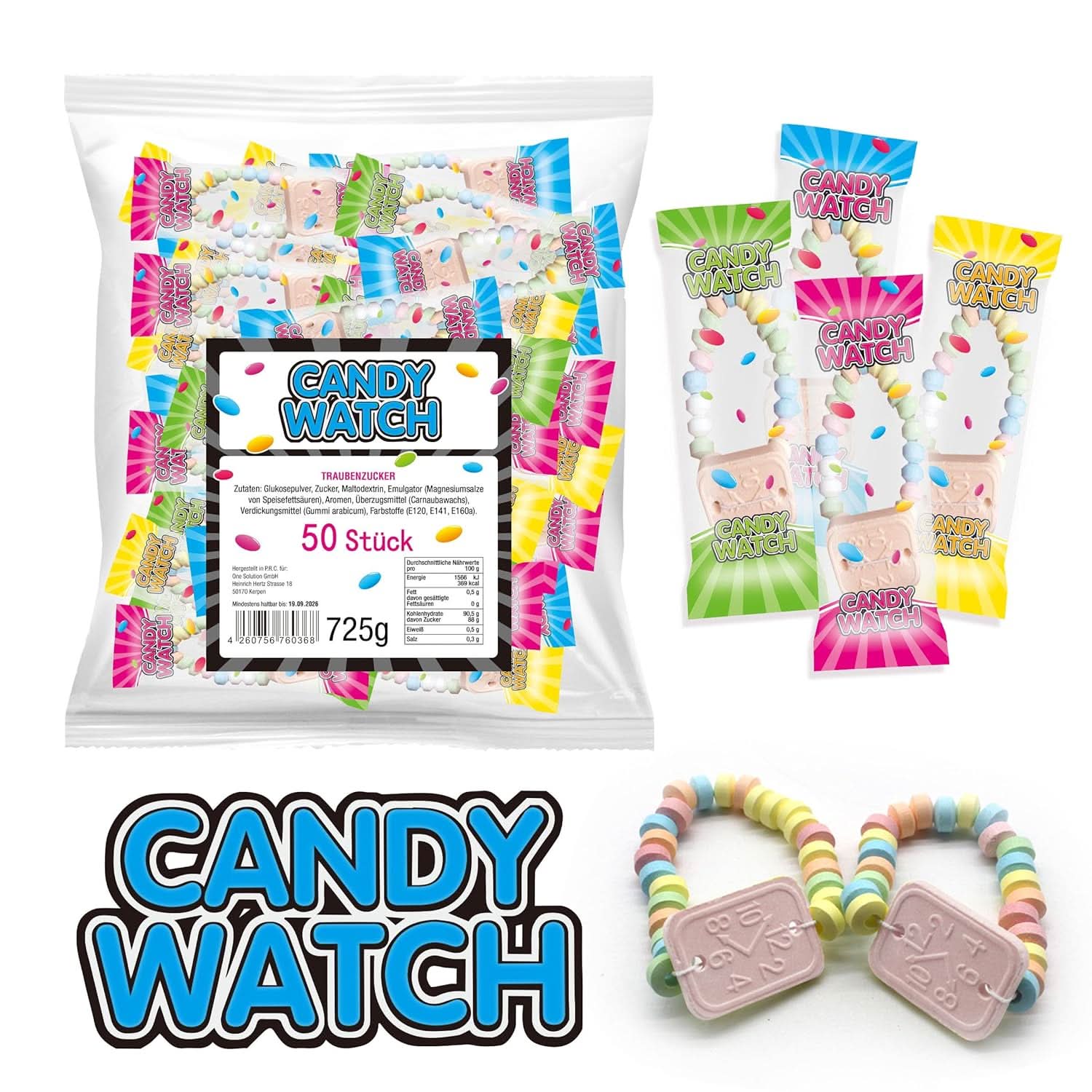 CANDY WATCH Traubenzucker Uhren (50 Stück) – Bunte essbare Uhren für Kindergeburtstag & Party – Retro Süßigkeiten Großpackung 725g - Image 2