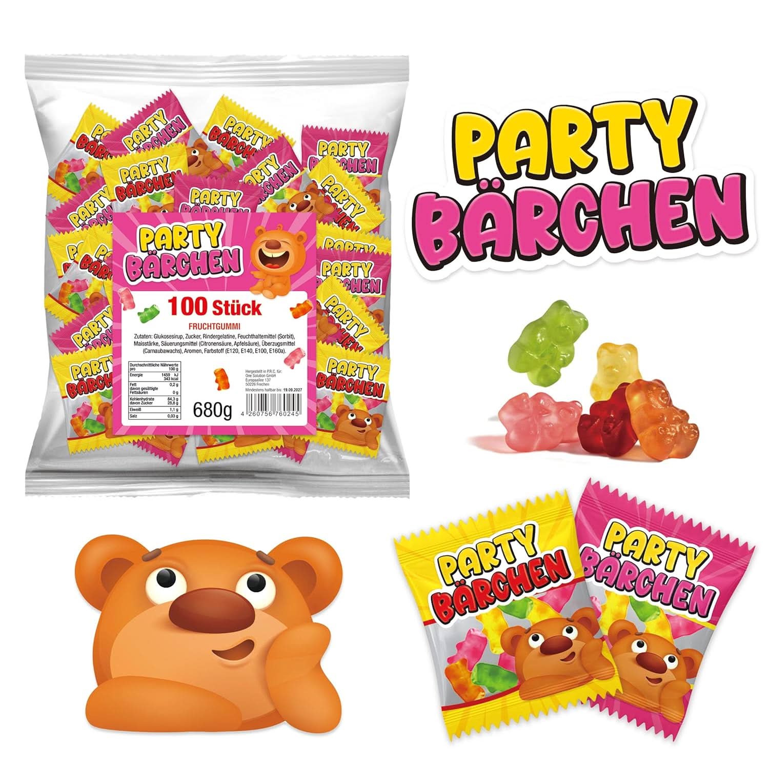 Frucht Gummibärchen Mix 100 Stück - Wurfmaterial für Karneval und Fasching - Minibeutel einzeln verpackt - Süßigkeiten, Gummibärchen Großpackung - Image 3
