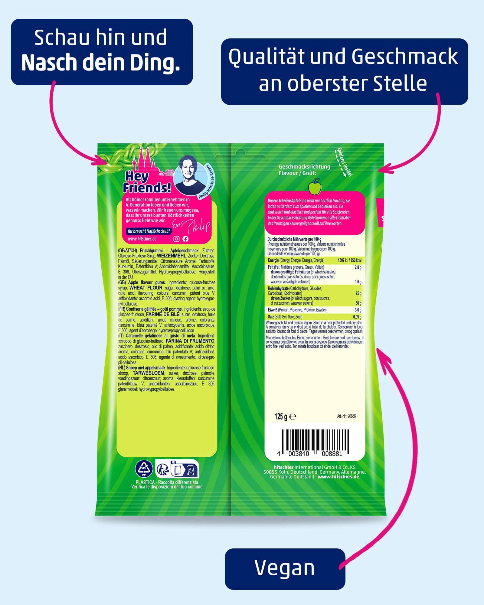 hitschies Fruchtgummi-Schnüre Apfel 125g - Image 3