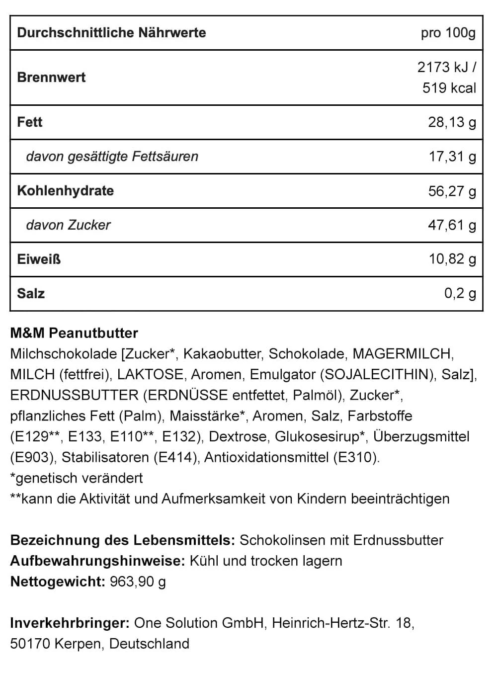 M&Ms Schokolinsen Erdnussbutter 963g - Image 3