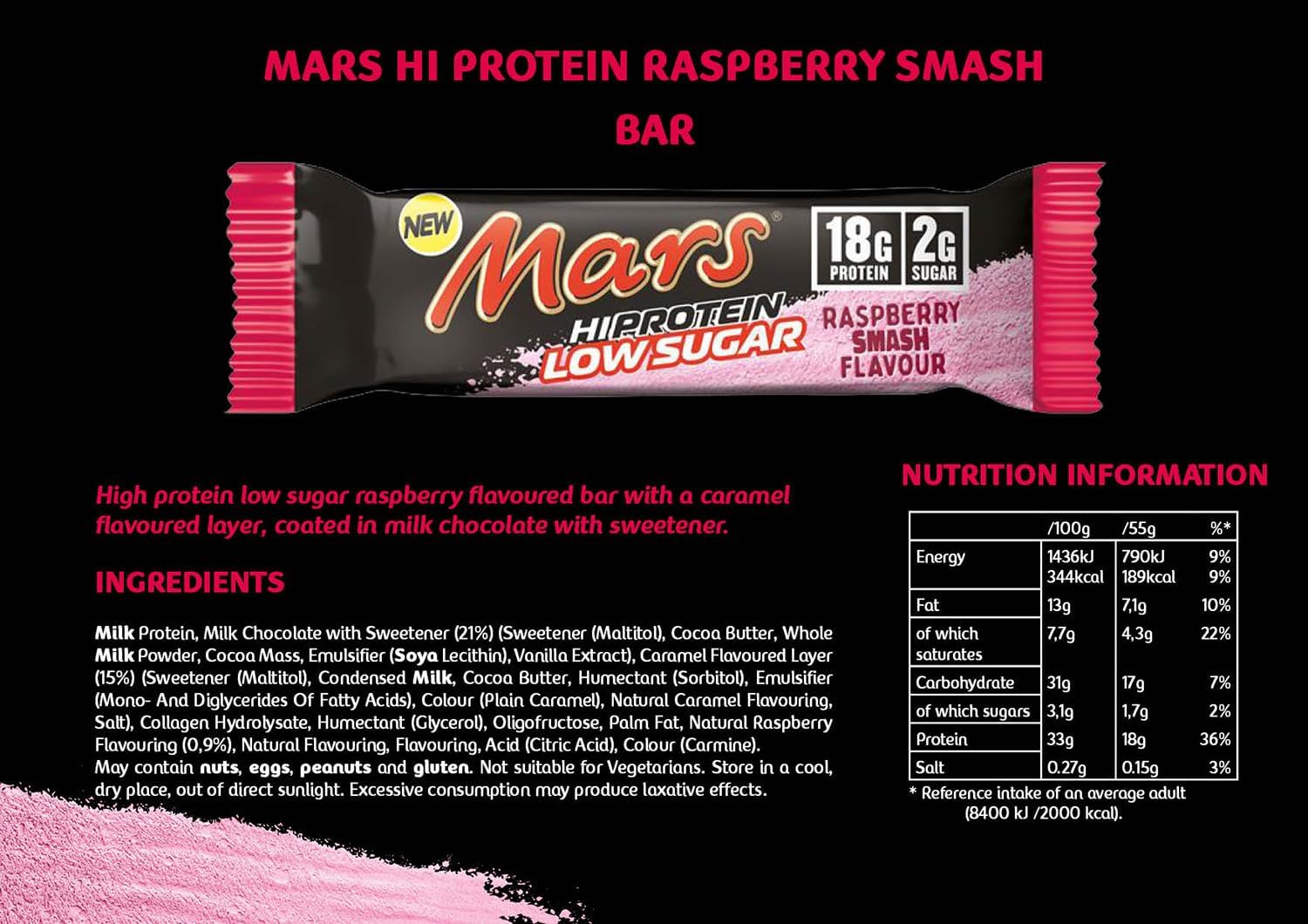 Mars Low Sugar High Protein Bar Raspberry Smash 55g - Image 4