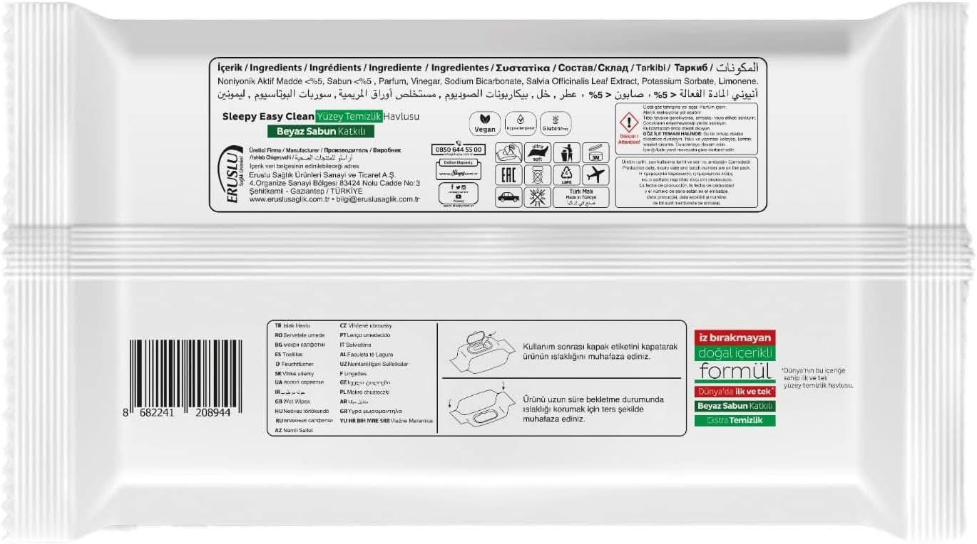 Sleepy Easy Clean Oberflächenreinigungstuch, weißer Essig, Backpulver und weißer Seifenduft hinzugefügt, 600 Stück (6 Packungen mit 100) - Image 6