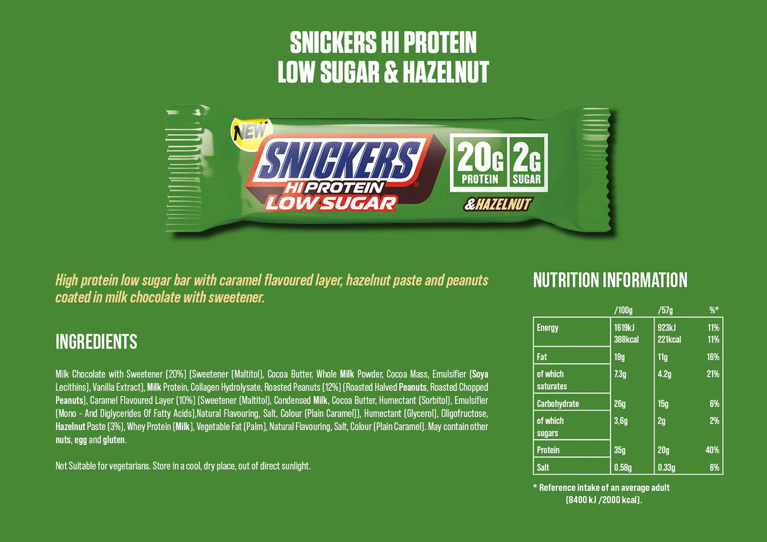 Snickers Low Sugar High Protein Bar Hazelnut 57g - Image 4