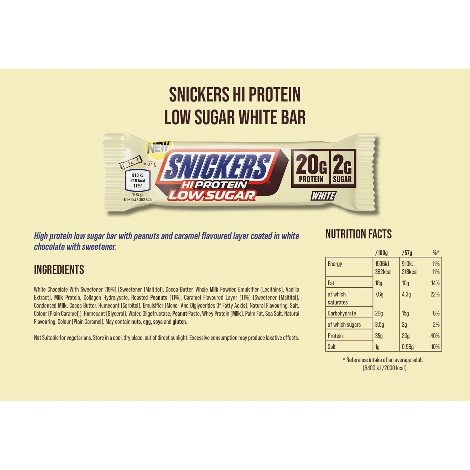 Snickers White Low Sugar High Proteinriegel 57g - Image 4